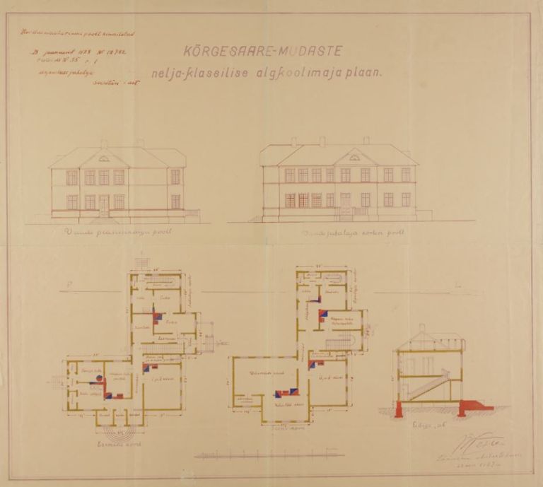 4-klassiruumiga koolihoone projekt. Läänemaa ehitustehnik Jaan Võsu, 1927.