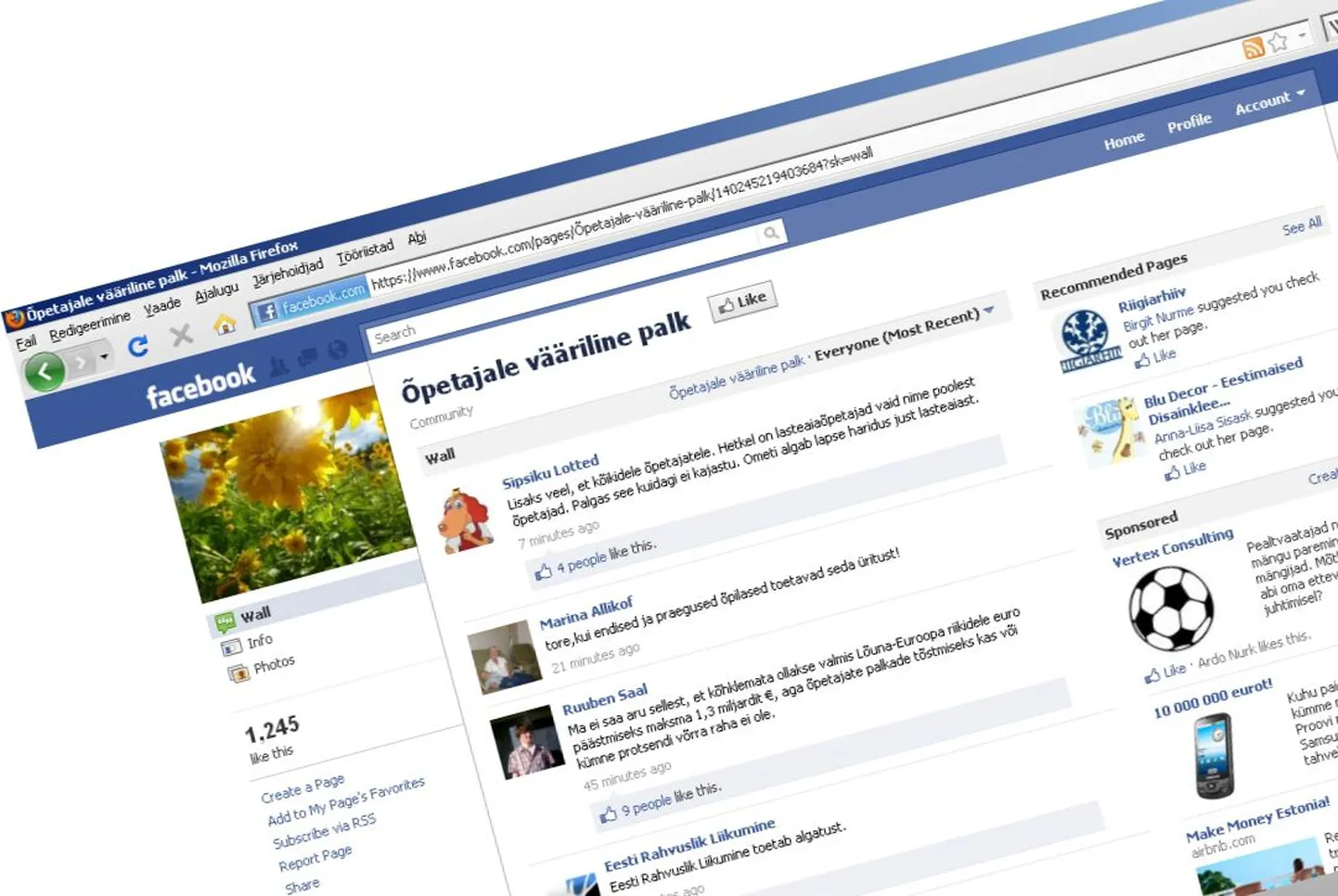 Õpetajate palgatõusu nõudev lehekülg Facebookis.
