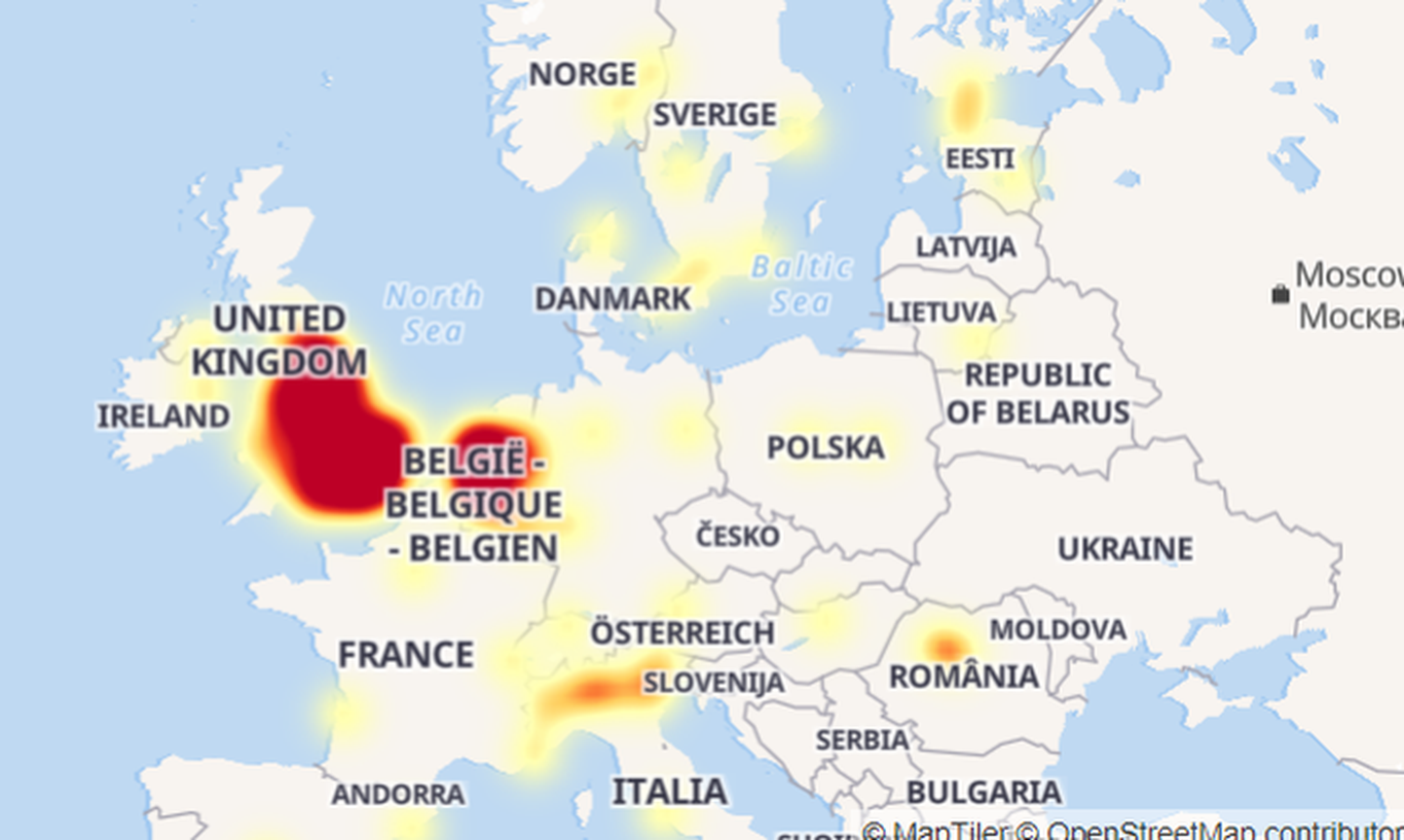 Keskkonna outage.report kasutajad on teada andnud serveriprobleemidest näiteks Suurbritannias, Saksamaal, Lõuna-Aafrikas, Taanis, Norras ja Eestis.