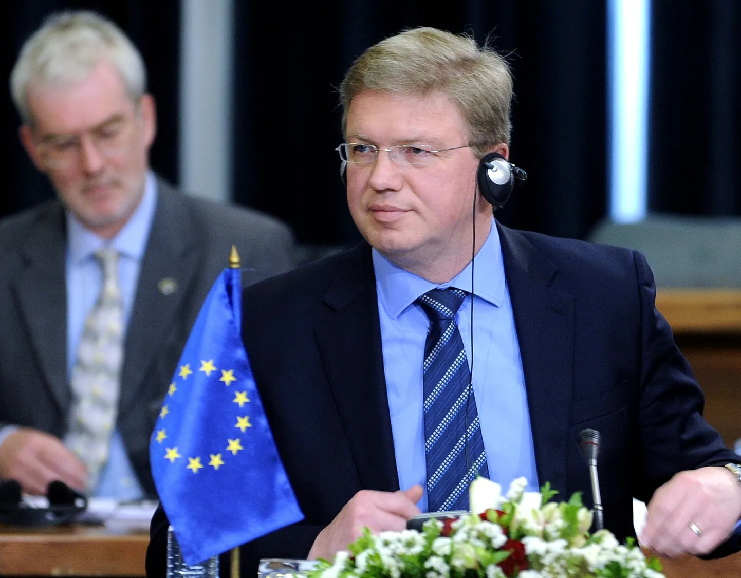 Euroopa Liidu laienemisvolinik Štefan Füle kõnelustel Makedoonia pealinnas Skopjes.