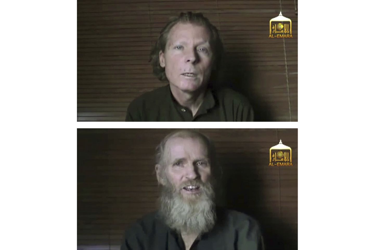 Talibani pilt 2017. aastast, kus on näha röövitud professorid Timothy Weeks (üleval) ja Kevin King (all).