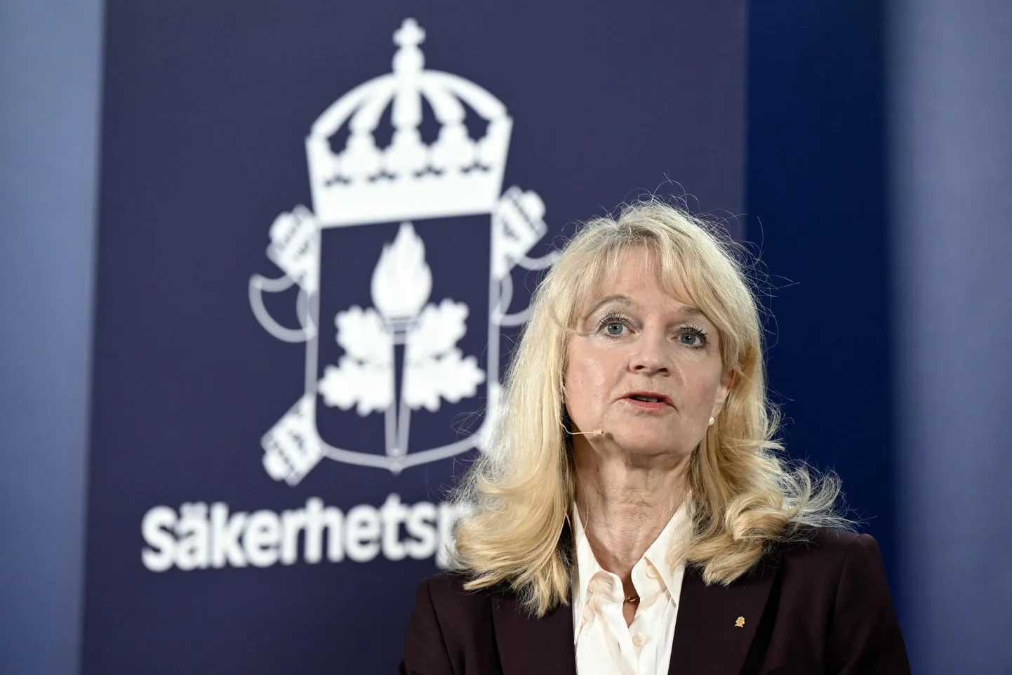 Rootsi kaitsepolitsei (Säpo) juht Charlotte von Essen tutvustab teisipäeval Stockholmis värsket ohuülevaadet.