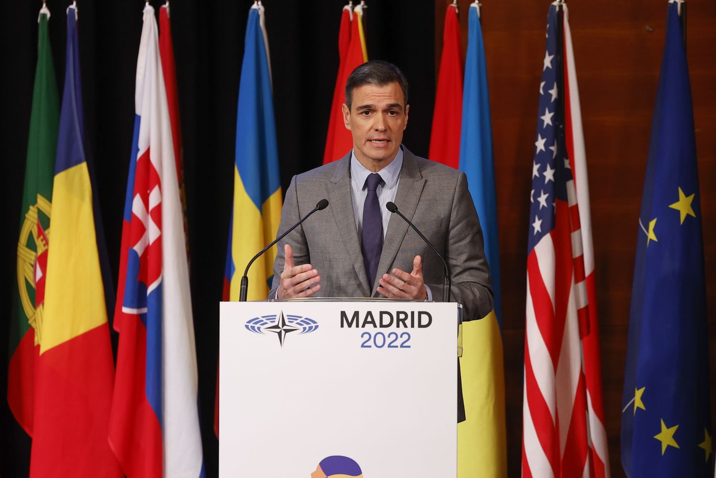 Hispaania peaminister Pedro Sánchez esinemas 21. novembril NATO Parlamentaarse Assamblee plenaaristungil.