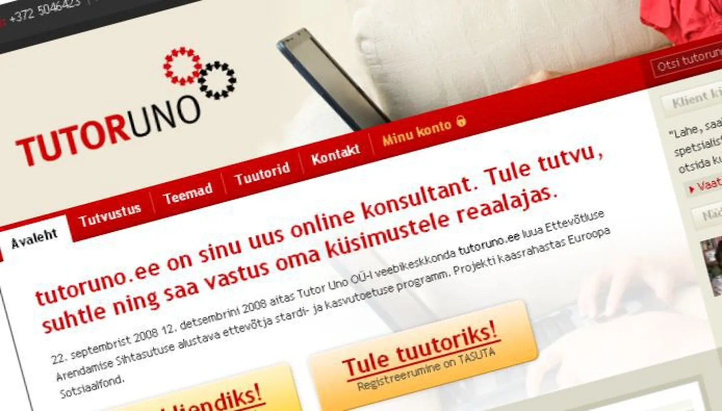 Fragment uue infoportaali Tutoruno.ee avalehelt.