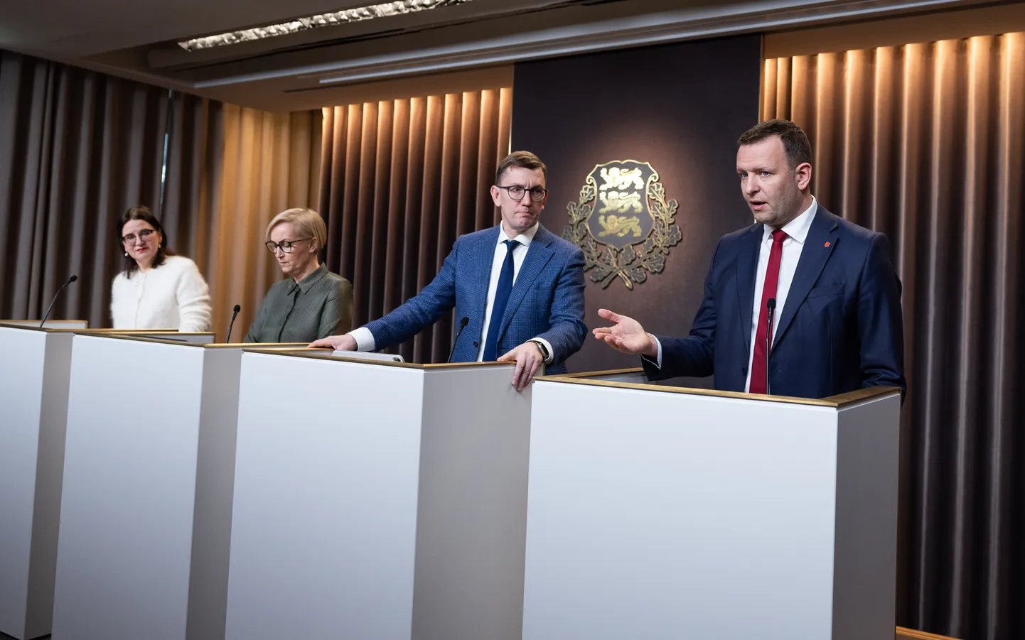 23.01.2025, Tallinn. Valitsuse pressikonverents. Vasakult Liisa Pakosta, Kristina Kallas, Kristen Michal, Lauri Läänemets.