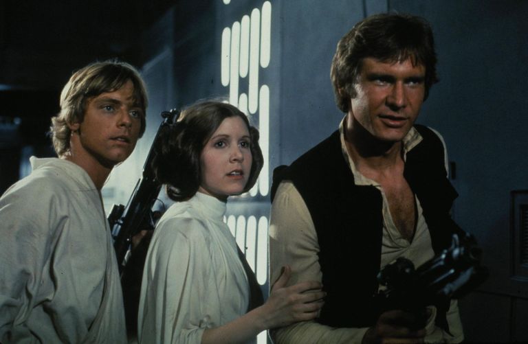 Fotol Mark Hamill (Luke Skywalker), Carrie Fisher (printsess Leia) ja Harrison Ford (Han Solo)