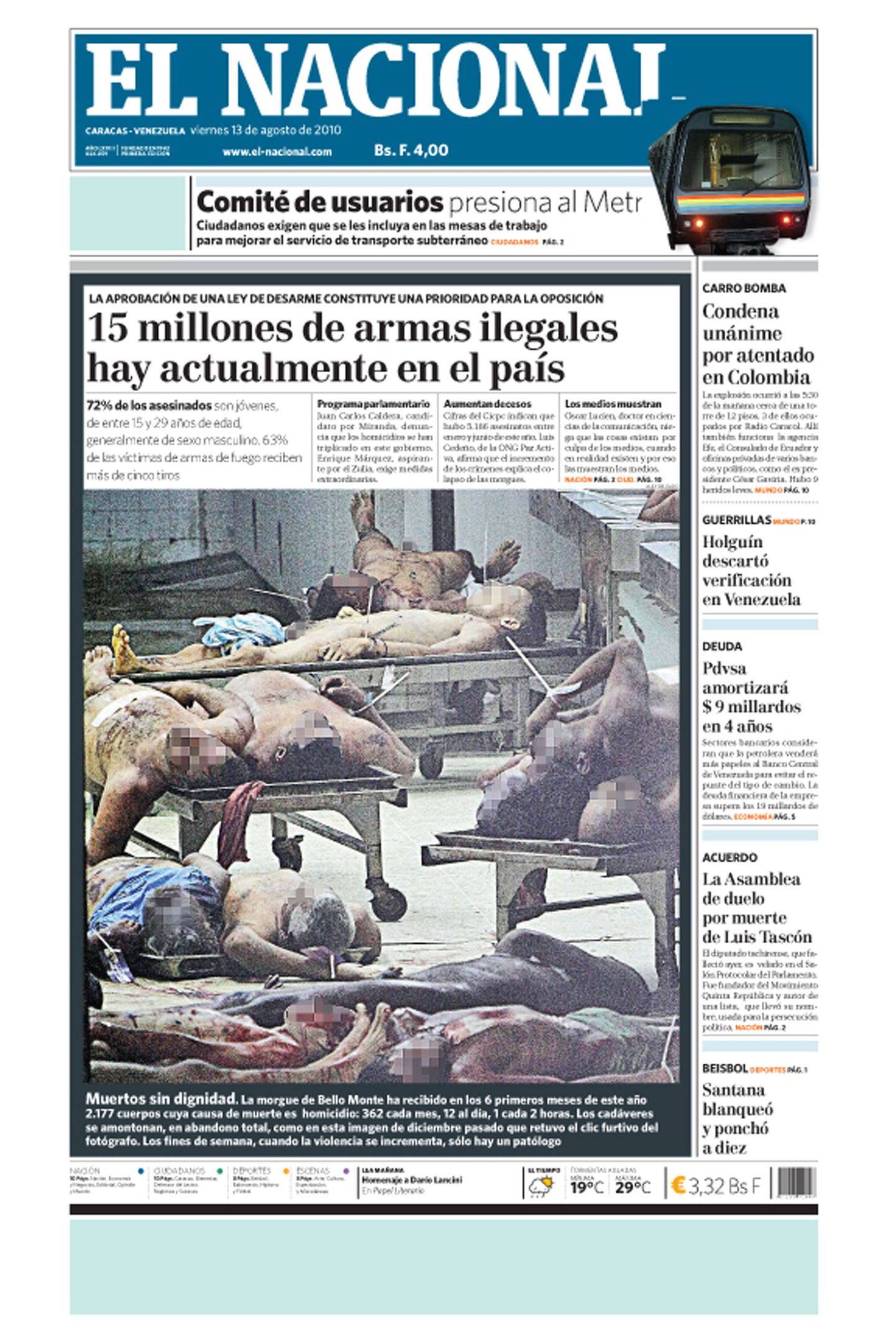 El Nacionali esikülg ja foto Caracase surnukuurist.