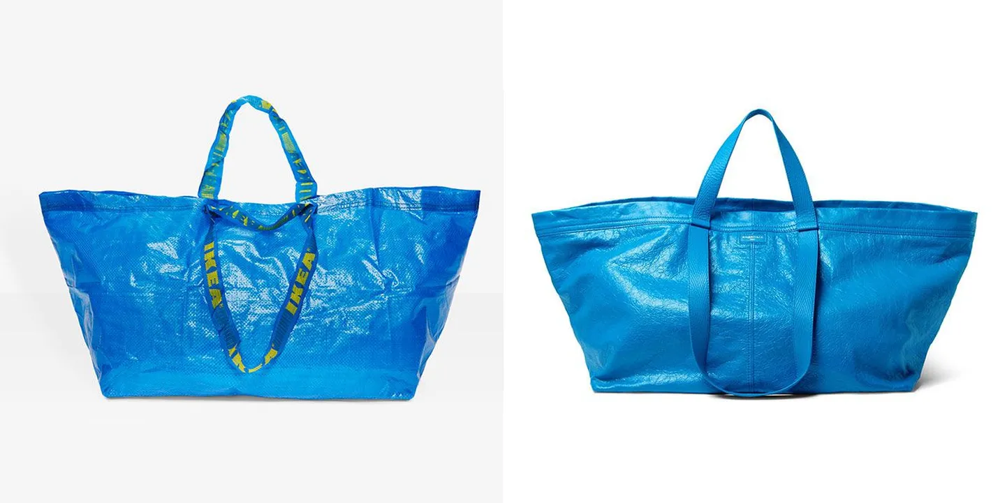 Vasakul Ikea Frakta kott (0,99 senti), paremal Balencia käekott (1695 eurot).
