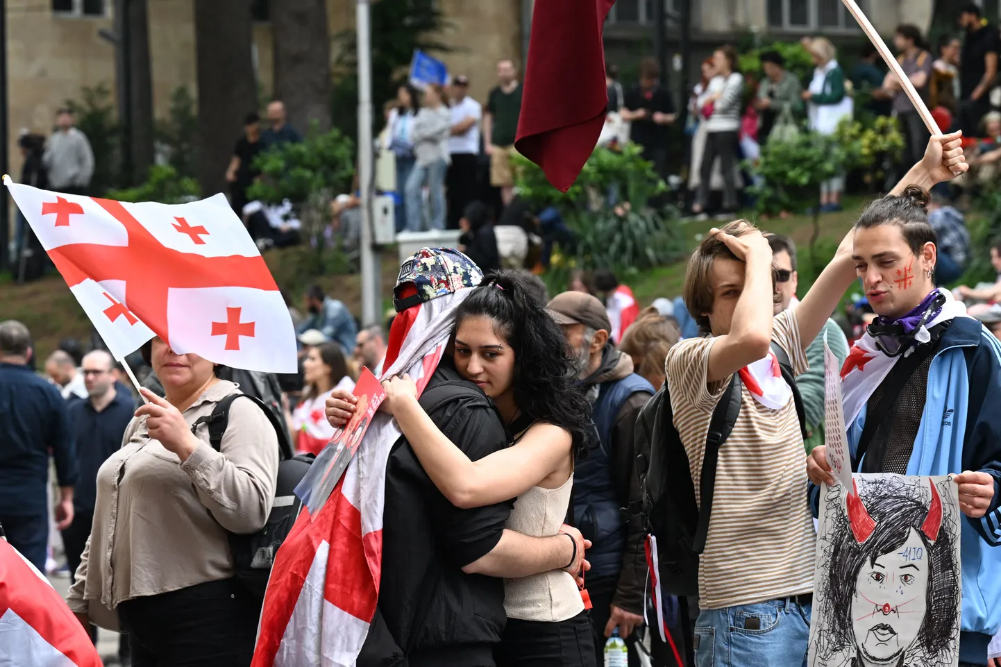 Protestētāji Gruzijā.