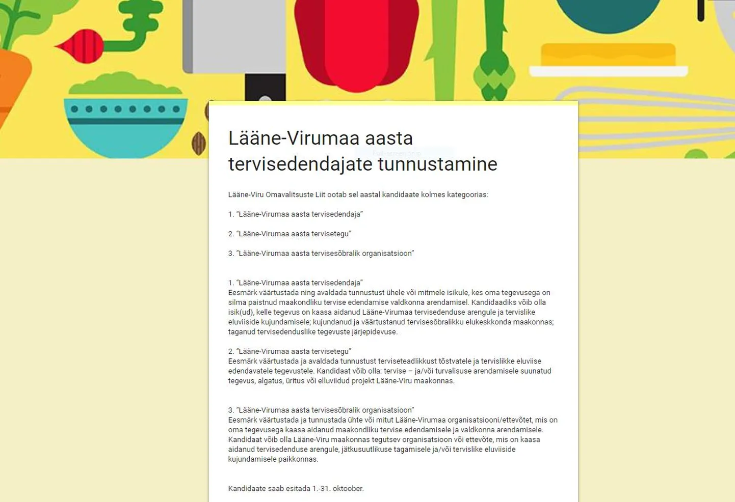 Aasta terviseedendaja kandidaatide esitamiseks on Lääne-Virumaal avatud ka vastav veebivorm.