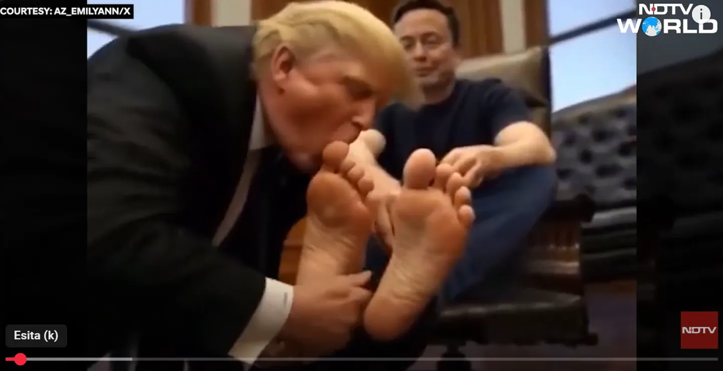 USA elamumajanduse ja linnaarengu osakonna ekraanidel oli näha AI tehtud videot, milles USA president Donald Trump lakub oma nõuniku ja valitsuse tõhususe osakonna DOGE juhi Elon Muski varbaid.