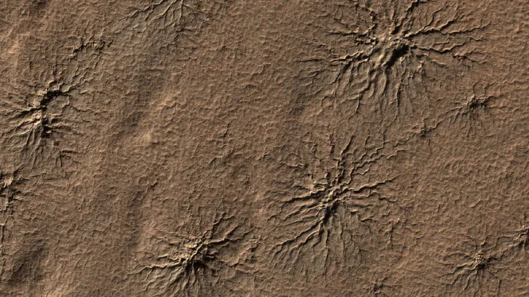 NASA Marsi Reconnaissance Orbiteri HiRISE kaamera tehtud piltidel on näha mitmeid neid eripäraseid moodustisi alal, mis on umbes 1,2 kilomeetrit lai. Päikesevalgus tuleb pildil paremalt, umbes 15 kraadi kõrguselt horisondi kohal. Teadlased nimetavad neid moodustisi «araneiformideks», mis tähendab ämblikulaadseid struktuure.