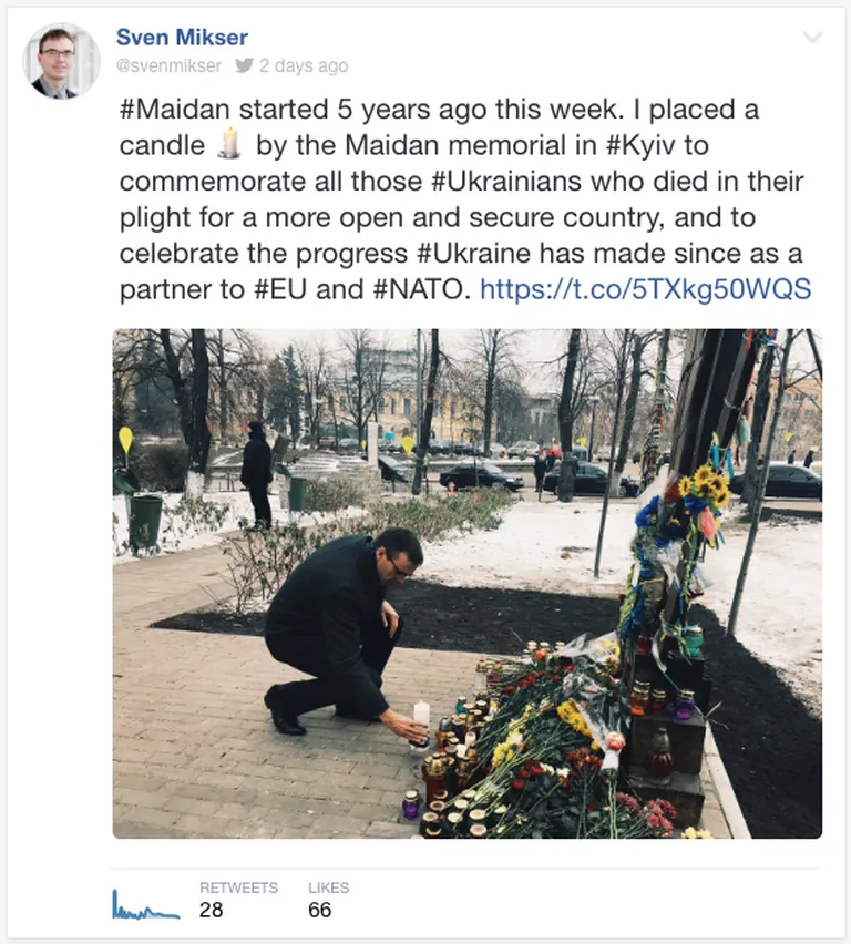 SDE välisminister Sven Mikser sai positiivset tagasisidet viie aasta tagust Urkaina revolutsiooni meenutades.
