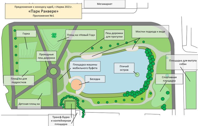 Схема будущего парка на ул. Раквере в Нарве.