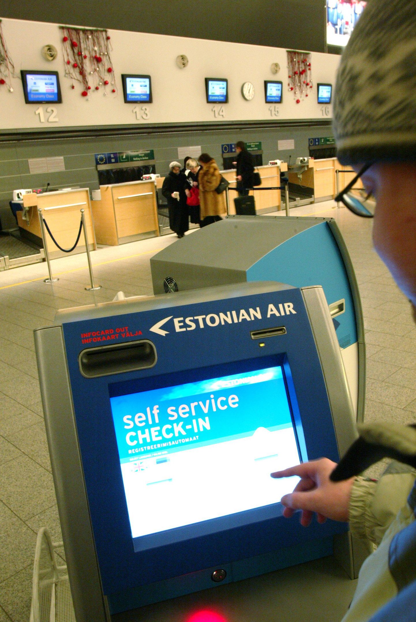 Estonian Airi check-ini-i automaat Tallinna lennujaamas.