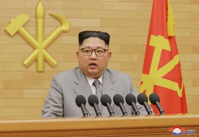 Kim Jong-un tervitamas rahvast uue aasta puhul.