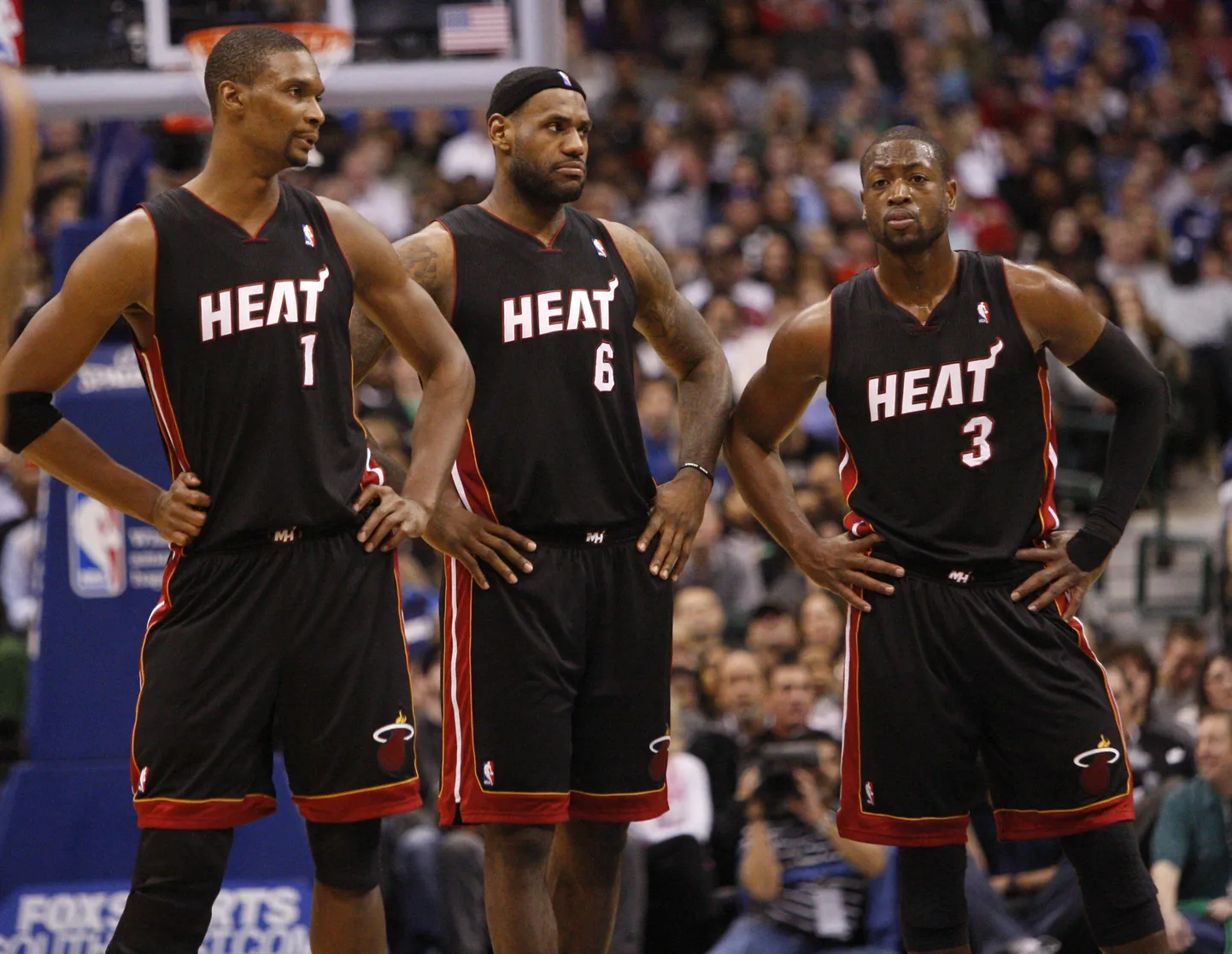 Miami Heati supertrio: Chris Bosh (vasakul), LeBron James ja Dwyane Wade. Mehi võib varsti mängimas näha ka Euroopas.