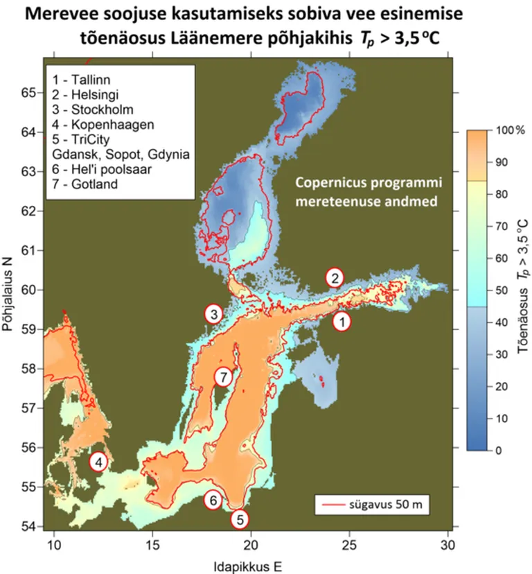 Merevee soojuse kasutamiseks sobiva vee esinemise tõenäosus Läänemere süvakihis. Tallinn on selleks väga sobiv piirkond, kuna sobiva temperatuuriga vesi asub suurte tarbijate lähedal.