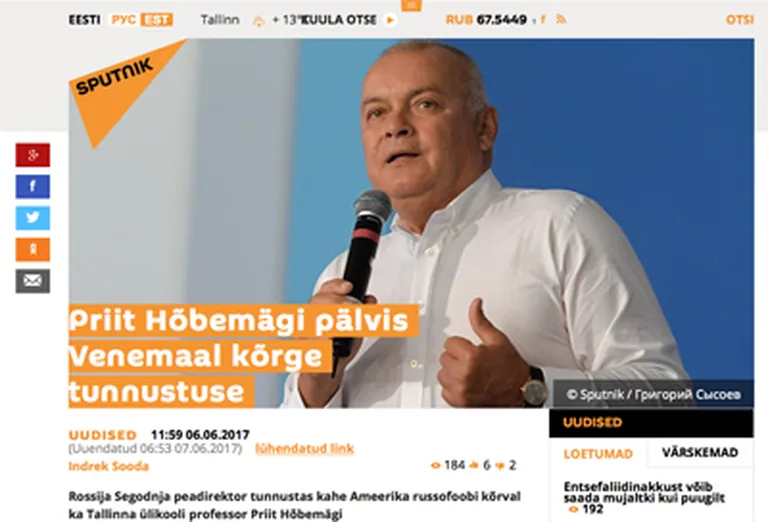Eestikeelse Sputniku lugu «Priit Hõbemägi pälvis Venemaal kõrge tunnustuse».