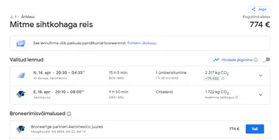Hinnanäidis koos pikema peatusega Mehhikos.