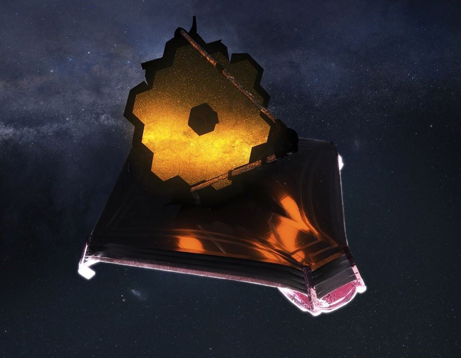 Selline näeb välja lahti volditud James Webbi kosmoseteleskoop. 12. juulil saab näha selle esimesi teaduslikke värvipilte.