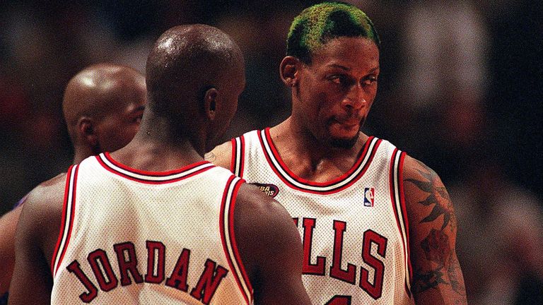 Michael Jordan ja Dennis Rodman 1998. aasta NBA play-offide aegu.
