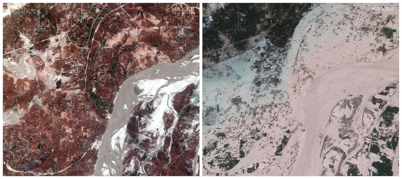 Maxar Technologiesi satelliidipildil on näha järve, mis tekkis üleujutuse tagajärjel