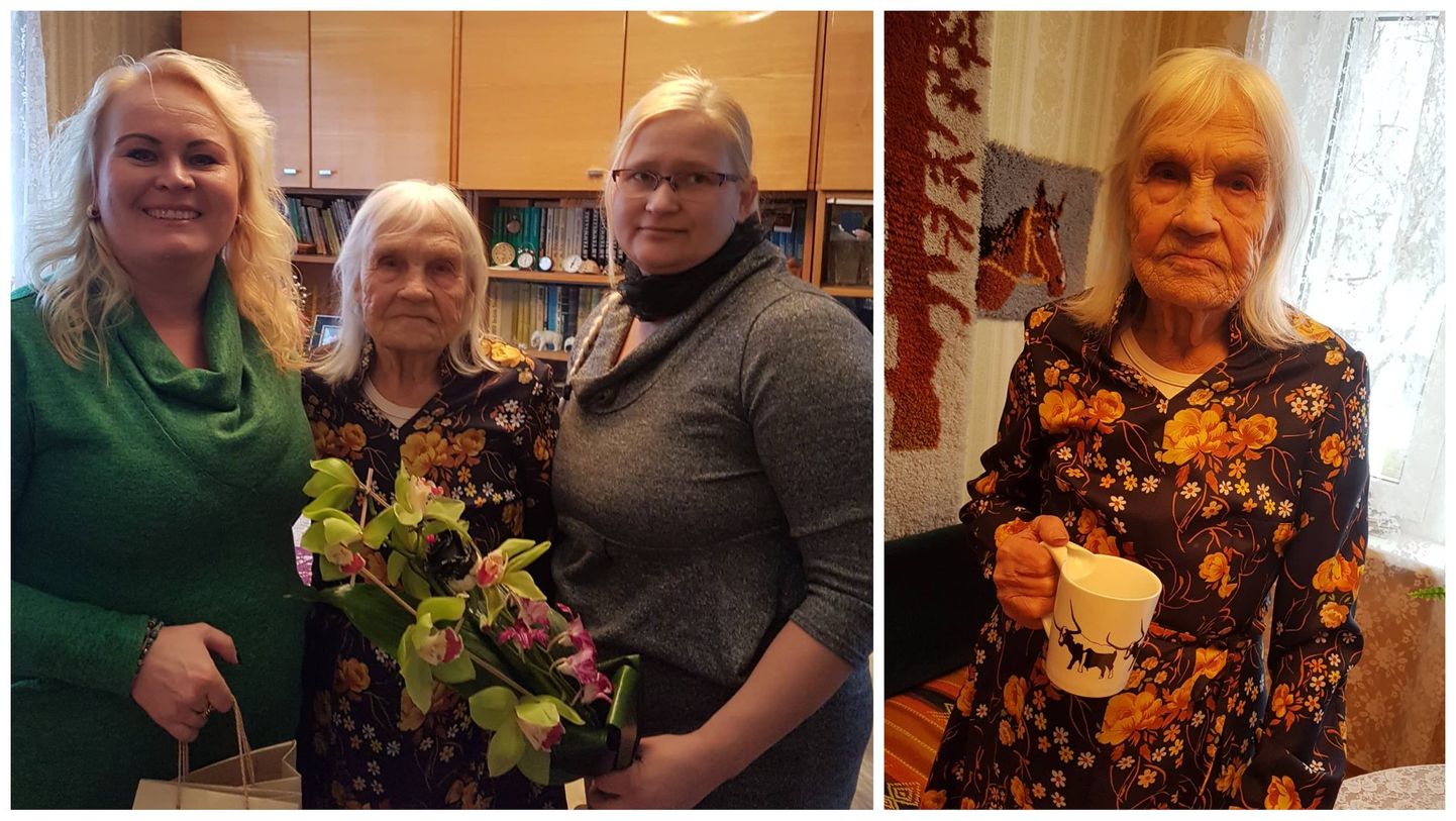 Ottilie Armilde Tinnurit käisid Rakvere linna nimel õnnitlemas abilinnapea Triin Varek (vasakul) ja sotsiaalosakonna juhataja Kersti Suun-Deket.