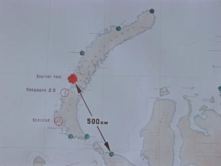 Kaart, millel on punasega tähistatud Tsaar-pommi plahvatuskoht