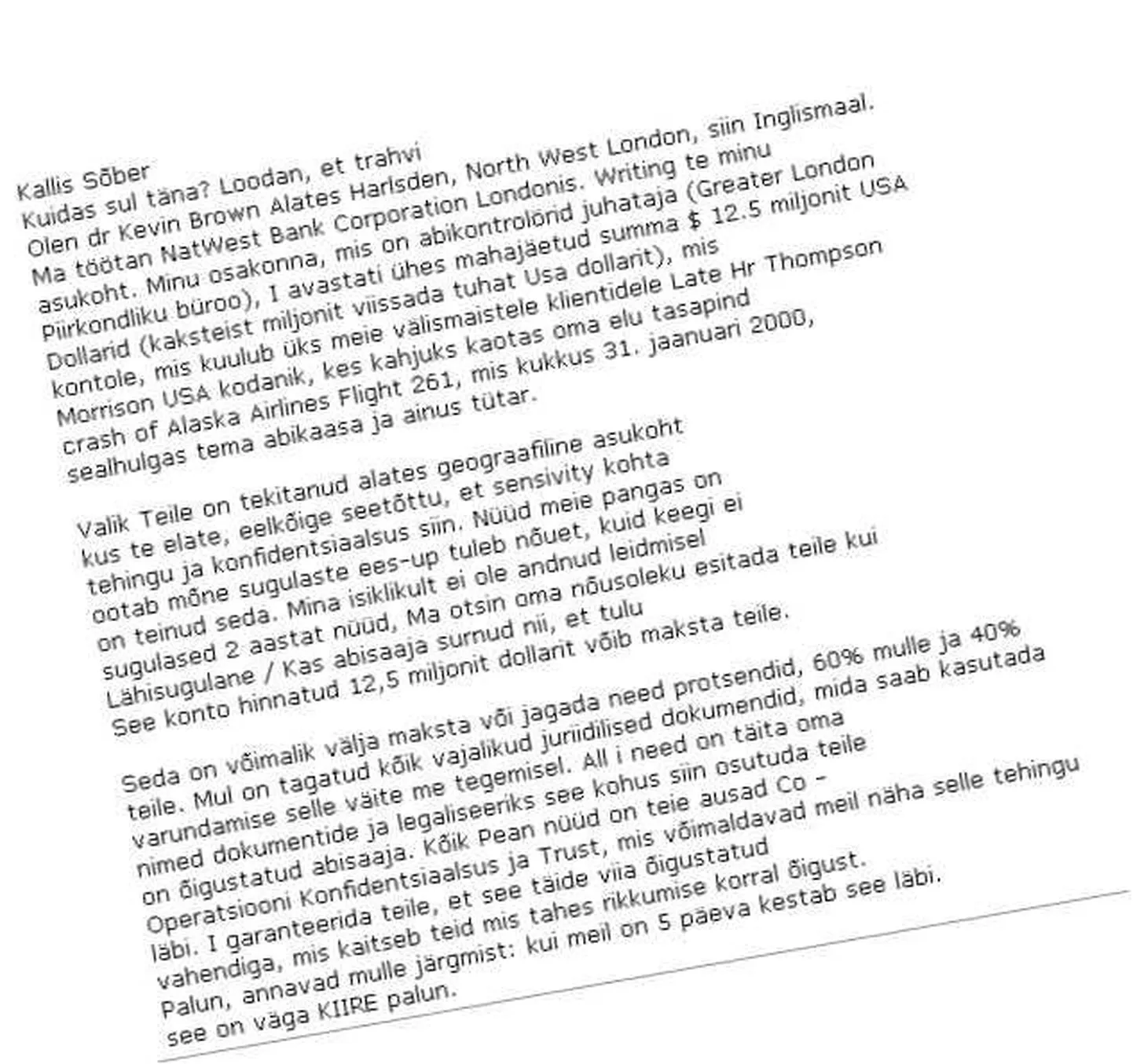 Fragment eestikeelsest spämmkirjast.