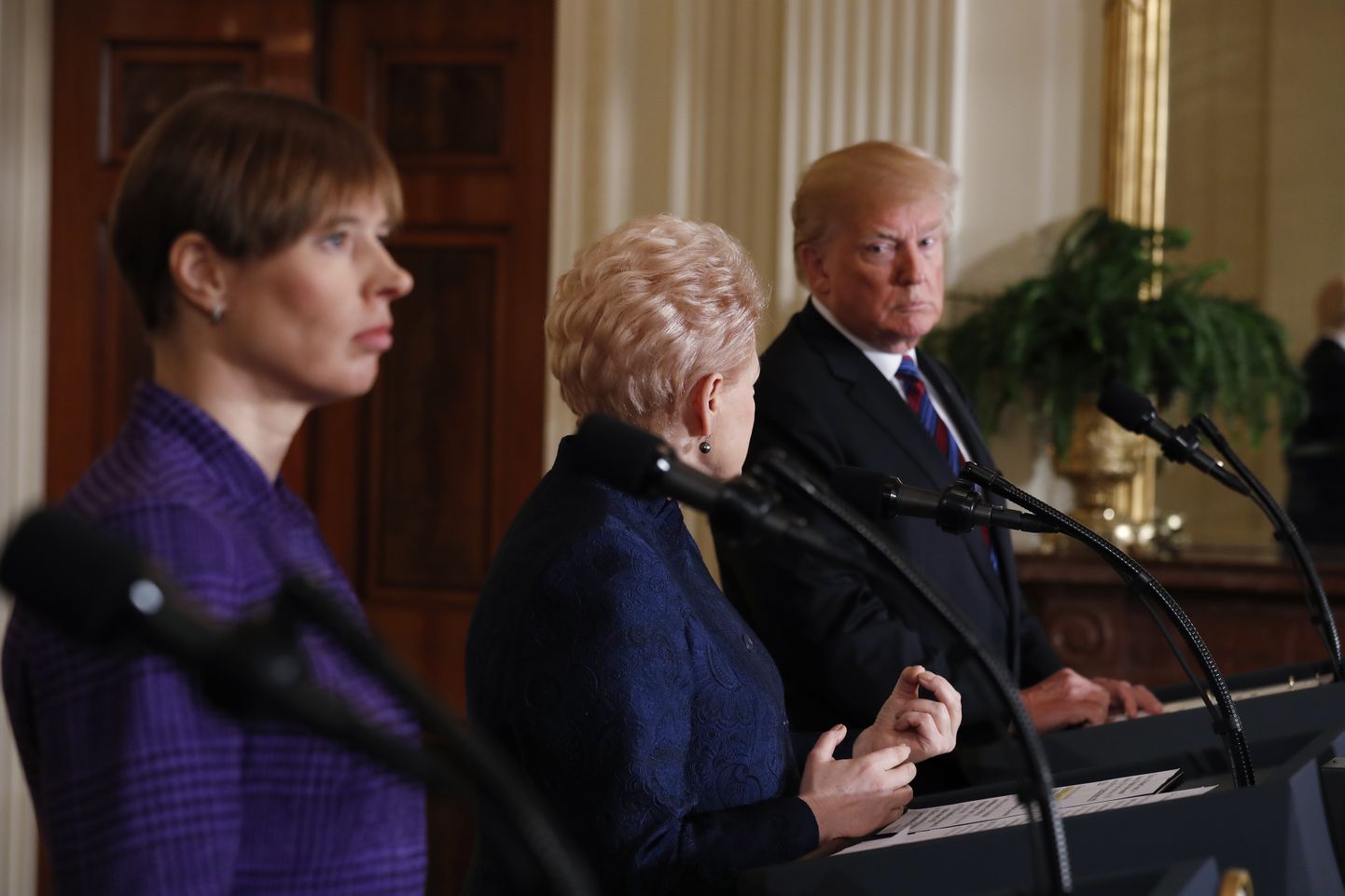 Kersti Kaljulaid ja Dalia Grybauskaite pressikonverentsil Valges Majas.