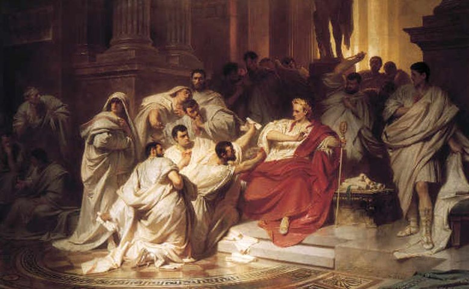 19. sajandi maal, millel on kujutatud Julius Caesari ja senaatoreid