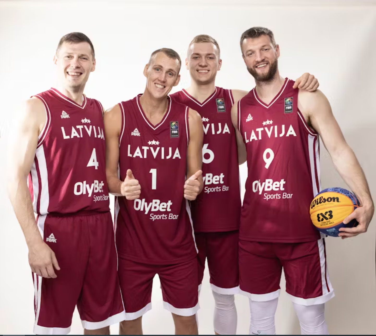 Сборная Латвии по баскетболу 3x3: Агнис Чаварс, Наурис Миезис, Францис Лацис и Зигмарс Раймо
