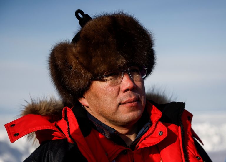 Head of the Republic of Buryatia Alexey Tsydenov looks on during Baikal Mile 2021 festival of speed on the ice of frozen Lake Baikal near the village of Maksimikha, Russia March 6, 2021. Picture taken March 6, 2021. REUTERS/Maxim Shemetov