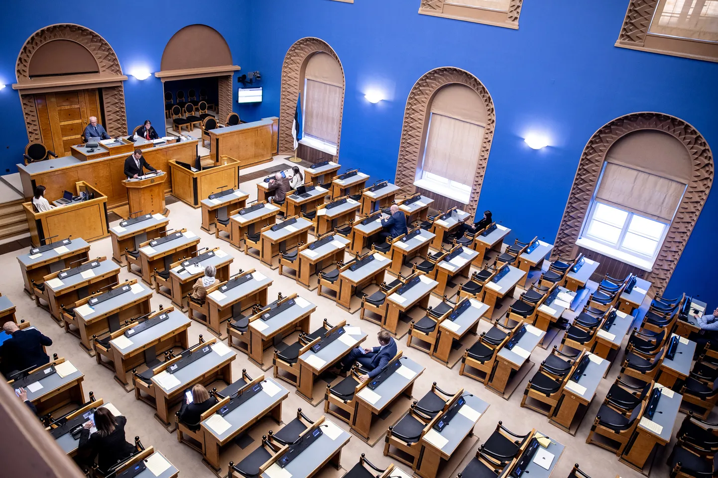 Riigikogu saal. Kõnepuldis siseminister Lauri Läänemets. Foto on illustratiivne.