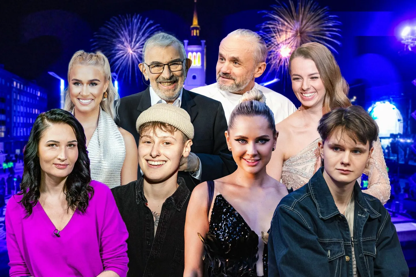 Tuntud eestlaste vaade alanud aastale. Pildil (vasakult) Susan Luitsalu, Kelly Sildaru, Inger, Aleksei Turovski, Raivo Hein, Brigitte Susanne Hunt, Marianne Leibur ja EIK.