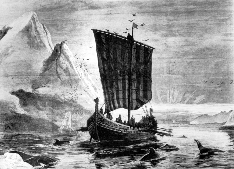 Joonistus, millel kujutatakse viikingilaeva