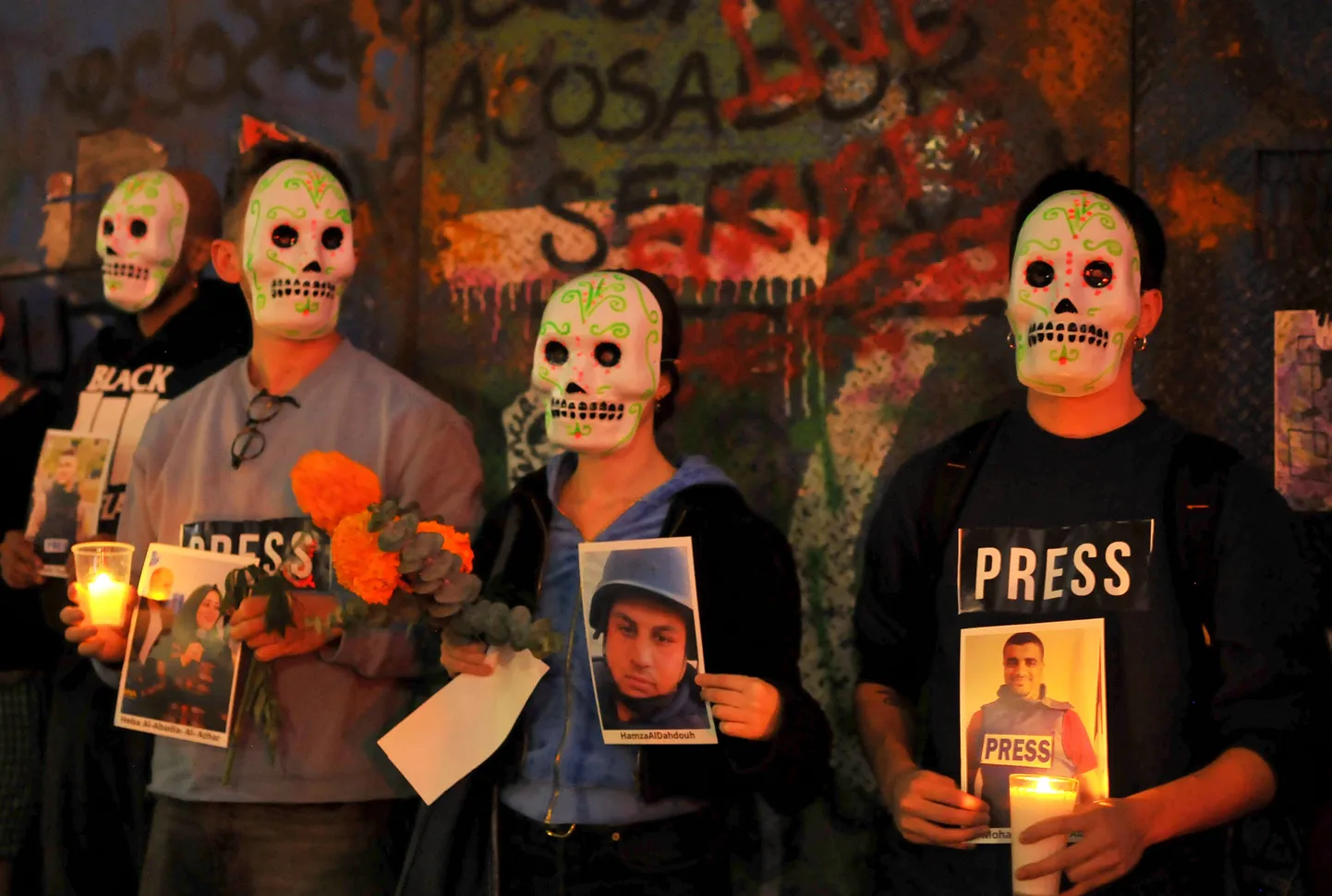 Meeleavaldus Mexico Citys Iisraeli-Hamasi konflikti käigus tapetud ajakirjanike mälestuseks.