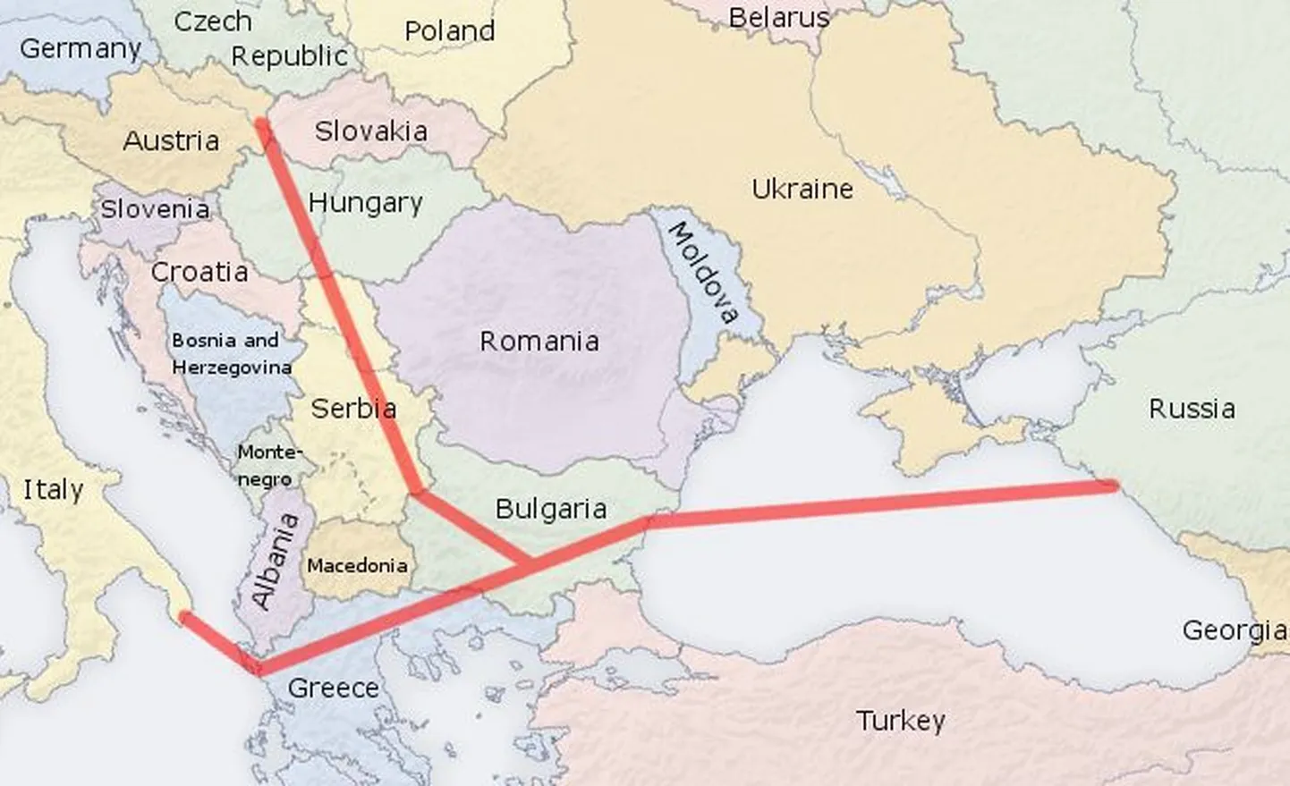 South Streami gaasitorustiku asendiplaan