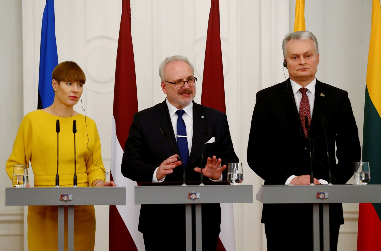 Igaunijas prezidente Kersti Kaljulaida, Latvijas prezidents Egils Levits, Lietuvas prezidents Gitans Nausēda