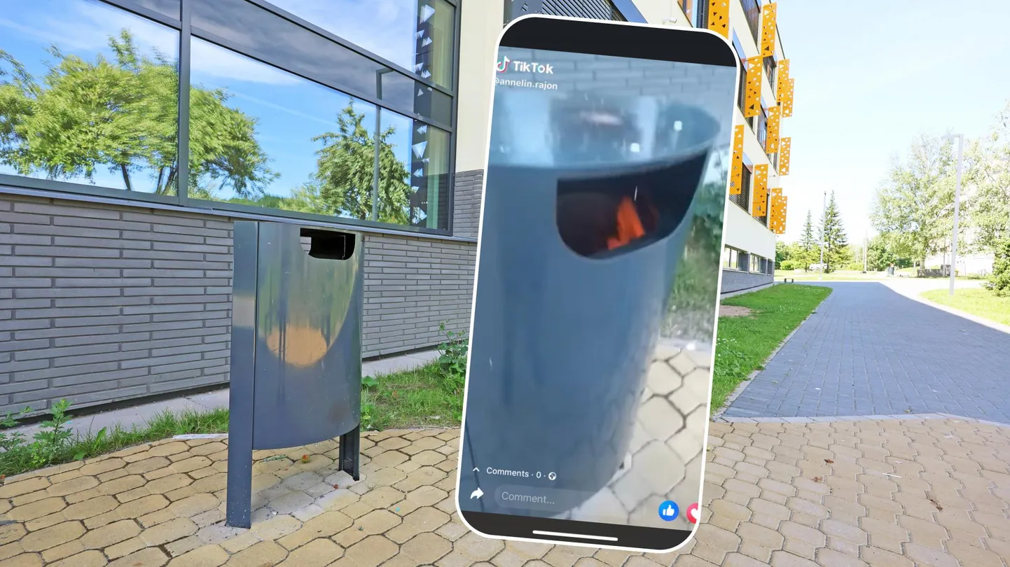 Üks kolmest süüdatud prügikastist on Annelinna gümnaasiumi taga, mitte kaugel mänguväljakust. Sama prügikast põleb heleda leegiga videos, mille süütajad Tiktokki ringlema lasid.