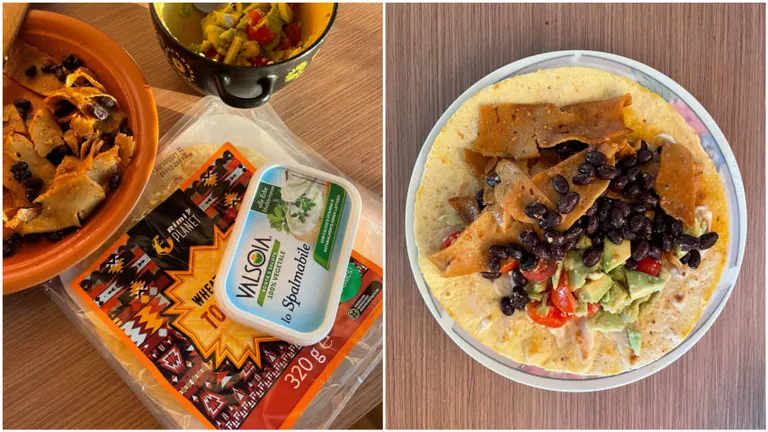 Burritod mustade ubade, avokaado, tomati ja seitaniga.