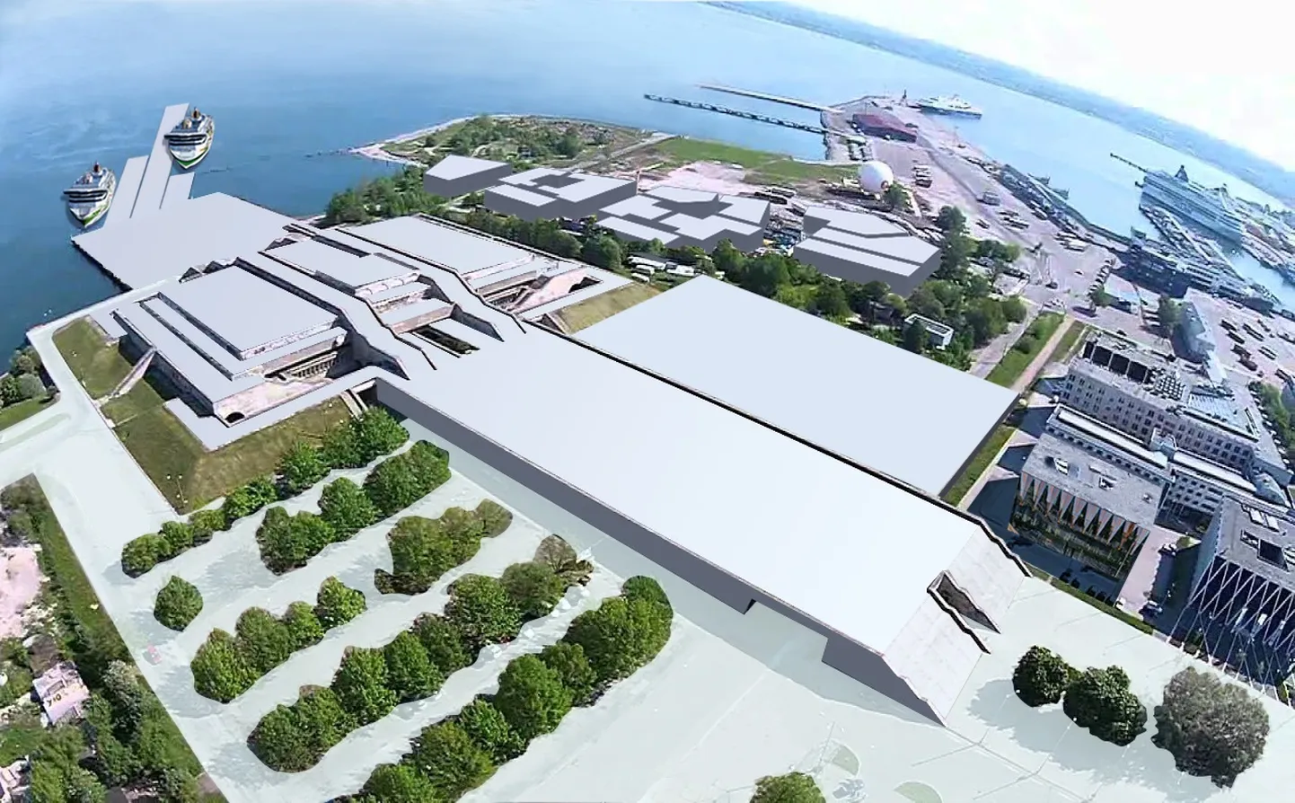 Таллинн заключит с Tallink договор о реконструкции Горхолла. На снимке - план территории, охватывающий периметр нового концертного зала и конференц-центра, пассажирского порта, отеля, бизнес-центра, а также развлекательного центра.