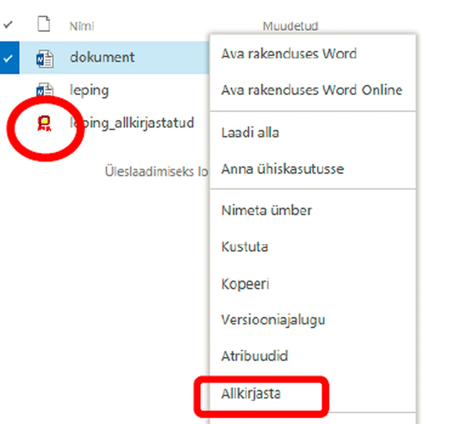 Digiallkirja moodul Office 365’s