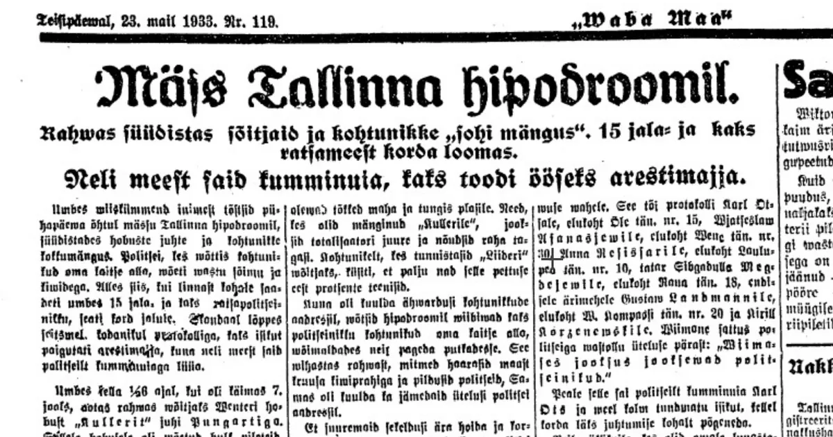 O zi în istorie ⟩ O revoltă cu 50 de participanți a avut loc la Hipodromul din Tallinn