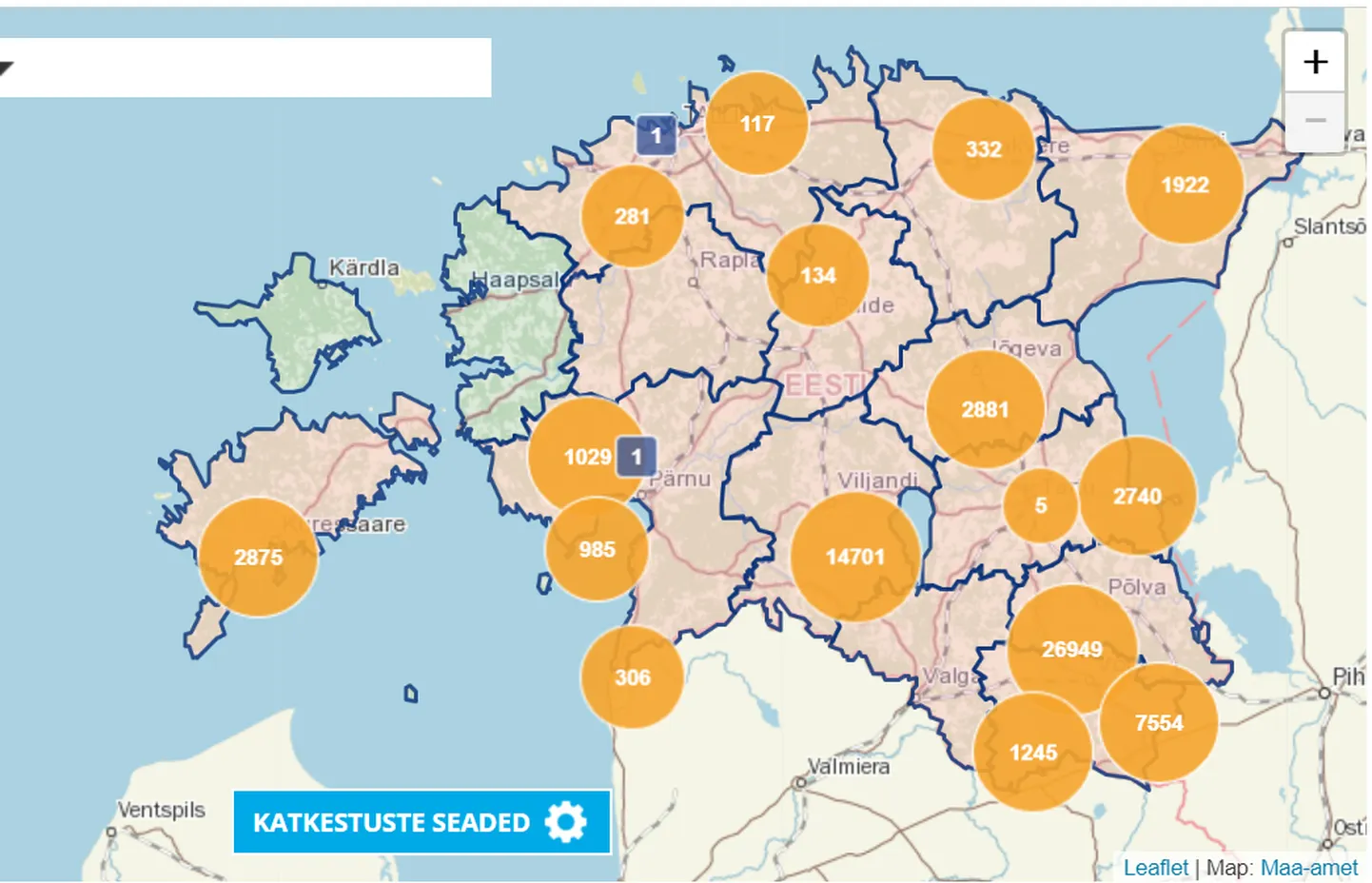 Elektrikatkestuse kaart kella 18.00 ajal.