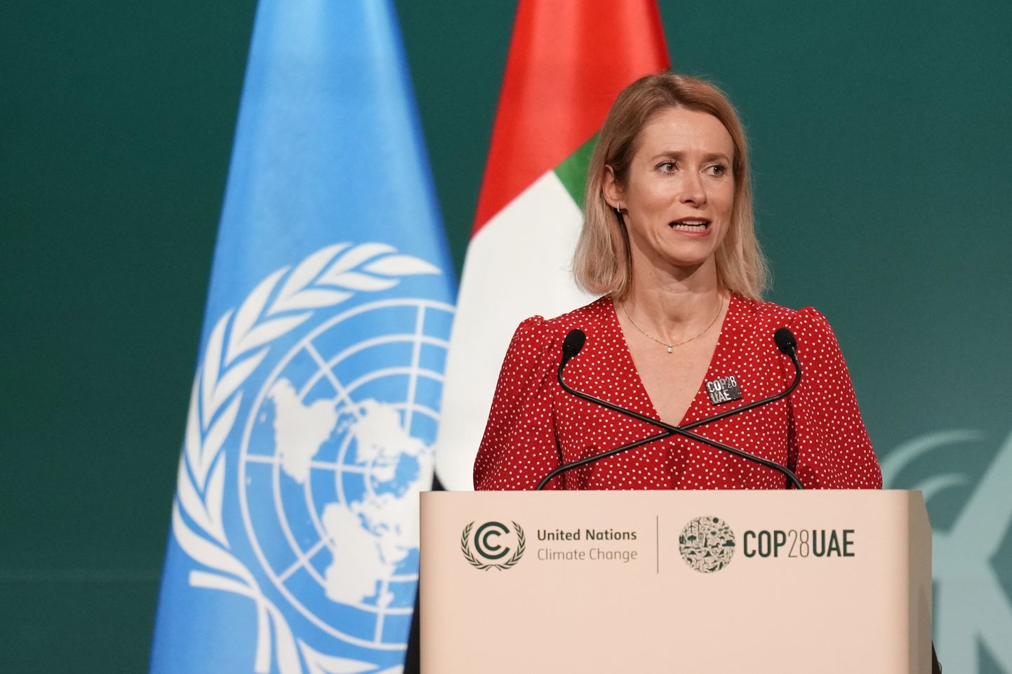 Estonian Prime Minister Kaja Kallas delivered a national statement at the 2023 United Nations Climate Change Conference or Conference (COP28) on Saturday.