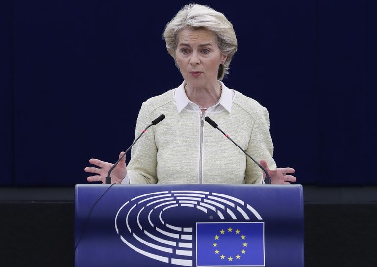 Euroopa Komisjoni president Ursula von der Leyen täna Euroopa Parlamendis kõnet pidamas.