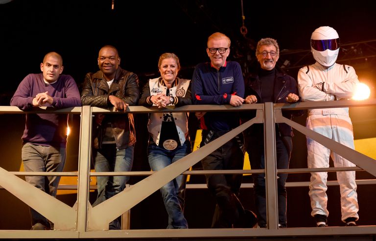2016. aasta Top Geari meeskond: Chris Harris, Rory Reid, Sabine Schmitz, Chris Evans, Eddie Jordan ja The Stig