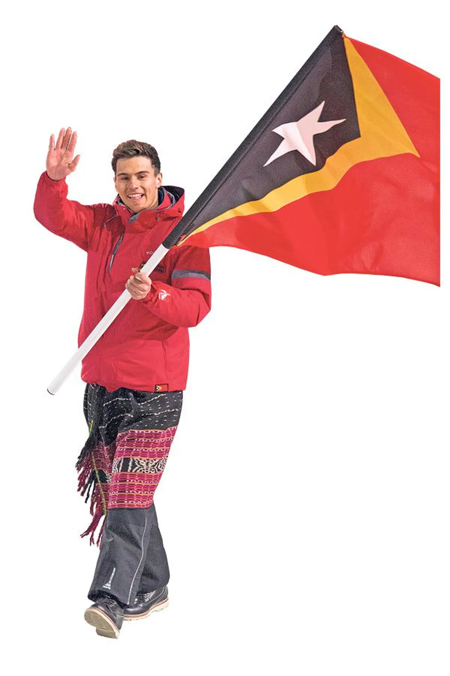 Veel üks eesti verd mees: Yohan Goutt Goncalves kannab Ida-Timori lipu Sotši olümpiaareenile.
